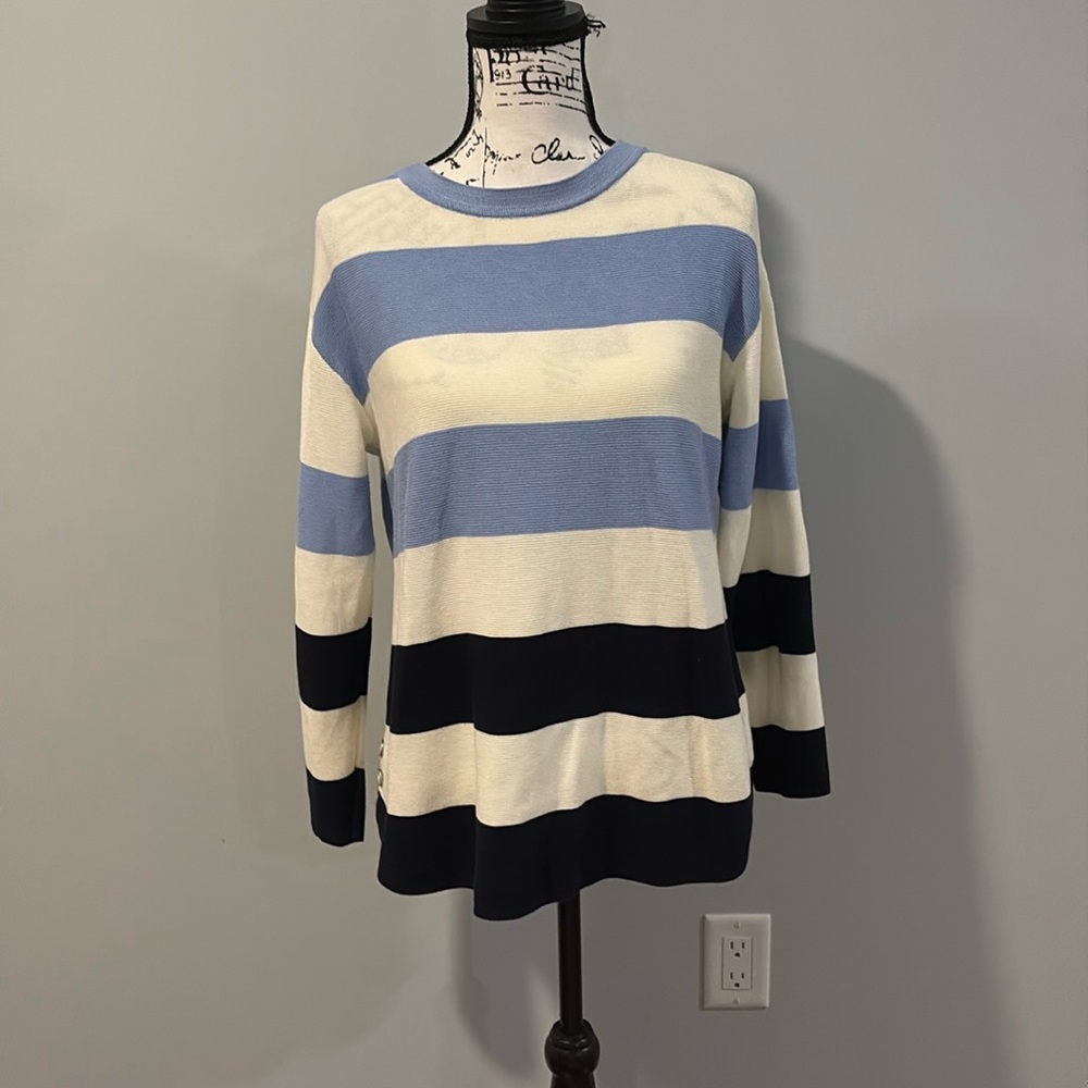 Talbots Petite Meduim 3/4 length sleeve stripped  sweater